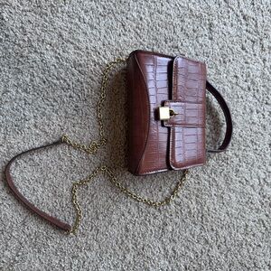 Mango Brown Croc-Embossed Crossbody Bag